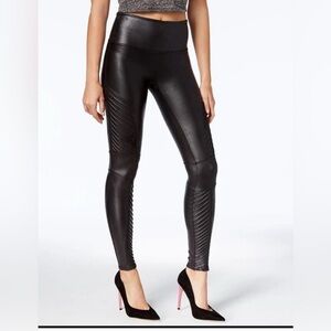 SPANX SPANX Black Quilted Faux Leather Moto Leggings | Sculpting Stretch Fit